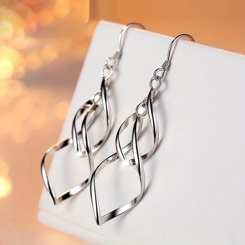 Hollow Geometric Dangle Earrings, Sexy Style, Silver Plated