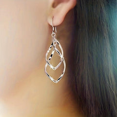 Hollow Geometric Dangle Earrings, Sexy Style, Silver Plated