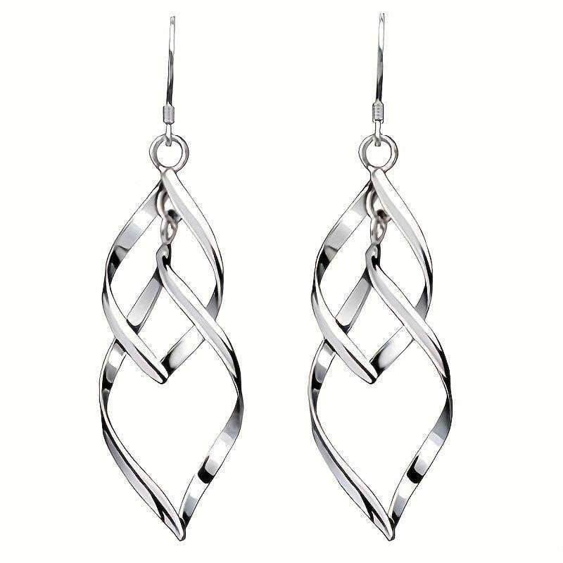 Hollow Geometric Dangle Earrings, Sexy Style, Silver Plated