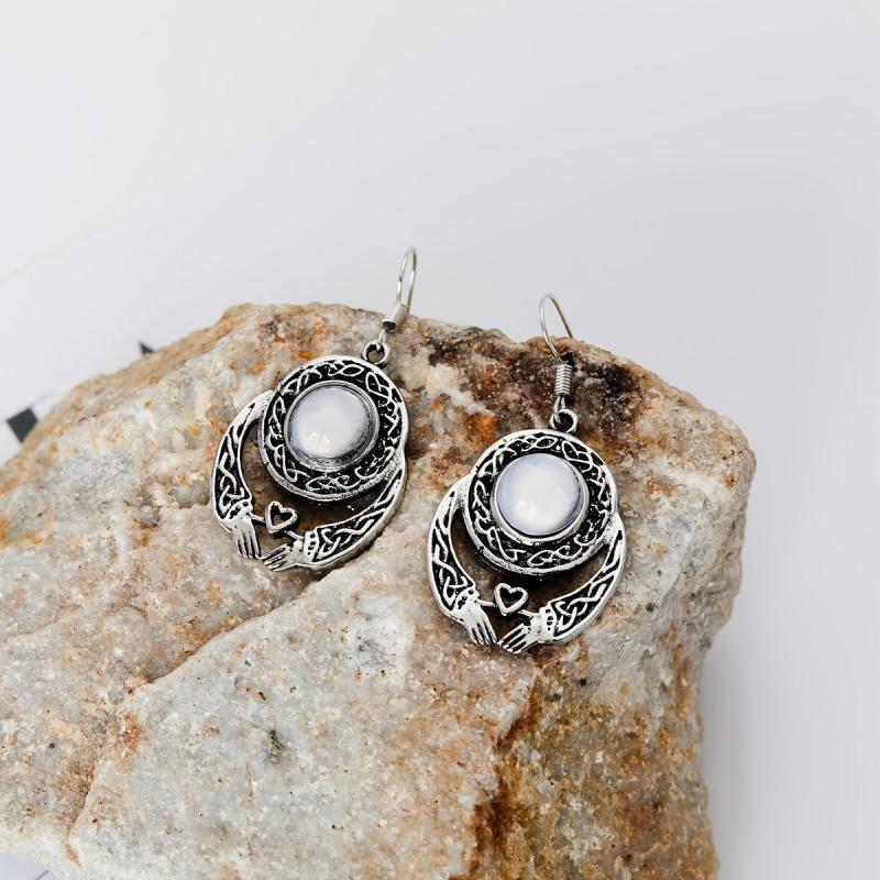 Stone Inlaid Alloy Dangle Earrings Retro Style Jewelry