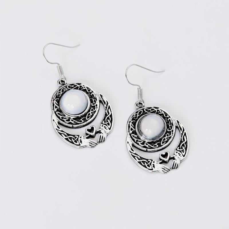 Stone Inlaid Alloy Dangle Earrings Retro Style Jewelry