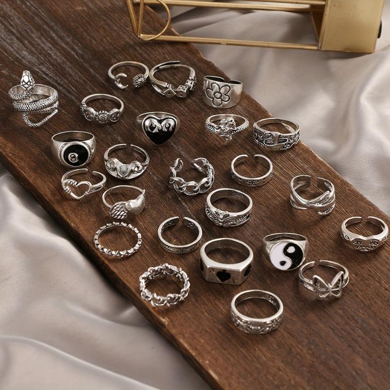 24pcs Gothic Vintage Ring Set Mix Match Daily Outfits