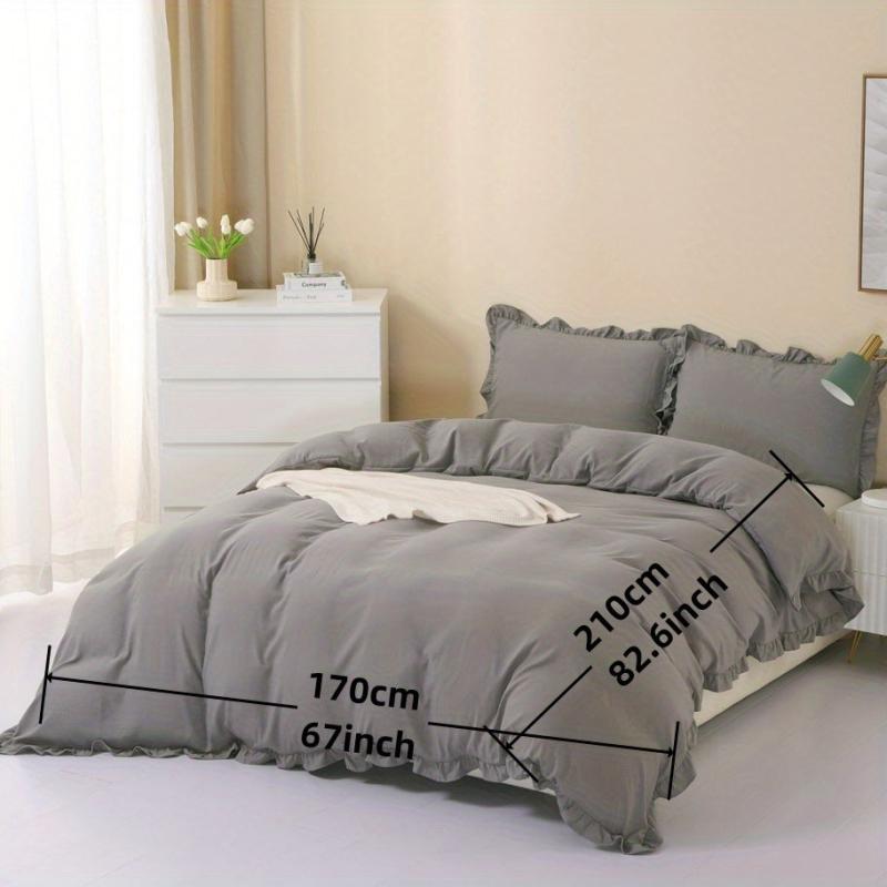 3pcs Ruffle Duvet Cover Solid Poly Bedding Soft Breathable