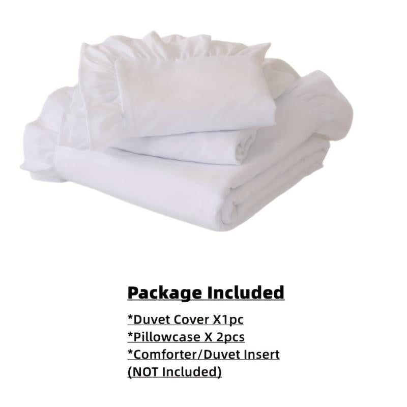 3pcs Ruffle Duvet Cover Solid Poly Bedding Soft Breathable