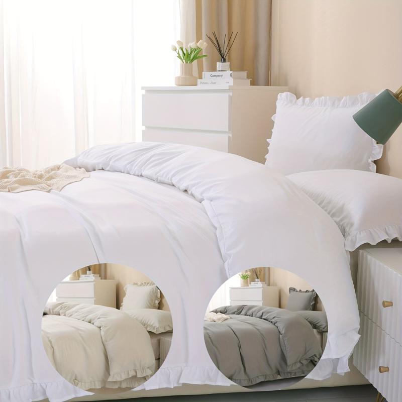 3pcs Ruffle Duvet Cover Solid Poly Bedding Soft Breathable
