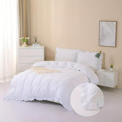 3pcs Ruffle Duvet Cover Solid Poly Bedding Soft Breathable