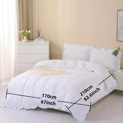 3pcs Ruffle Duvet Cover Solid Poly Bedding Soft Breathable
