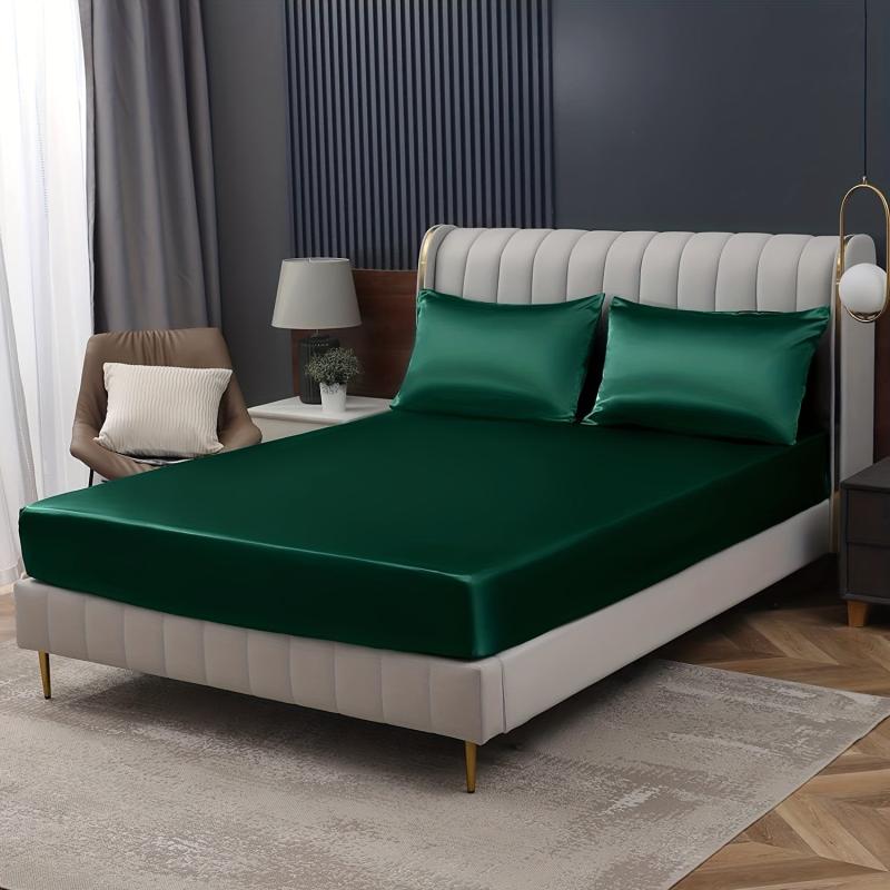 Soft Silk Satin Fitted Sheet for Bedroom Dorm Room