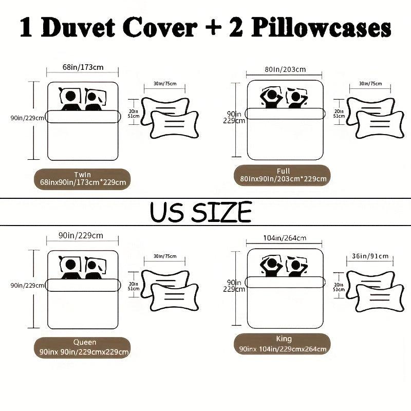 3pcs Abstract Square Print Duvet Set Soft Comfortable Boho Pattern Bedding