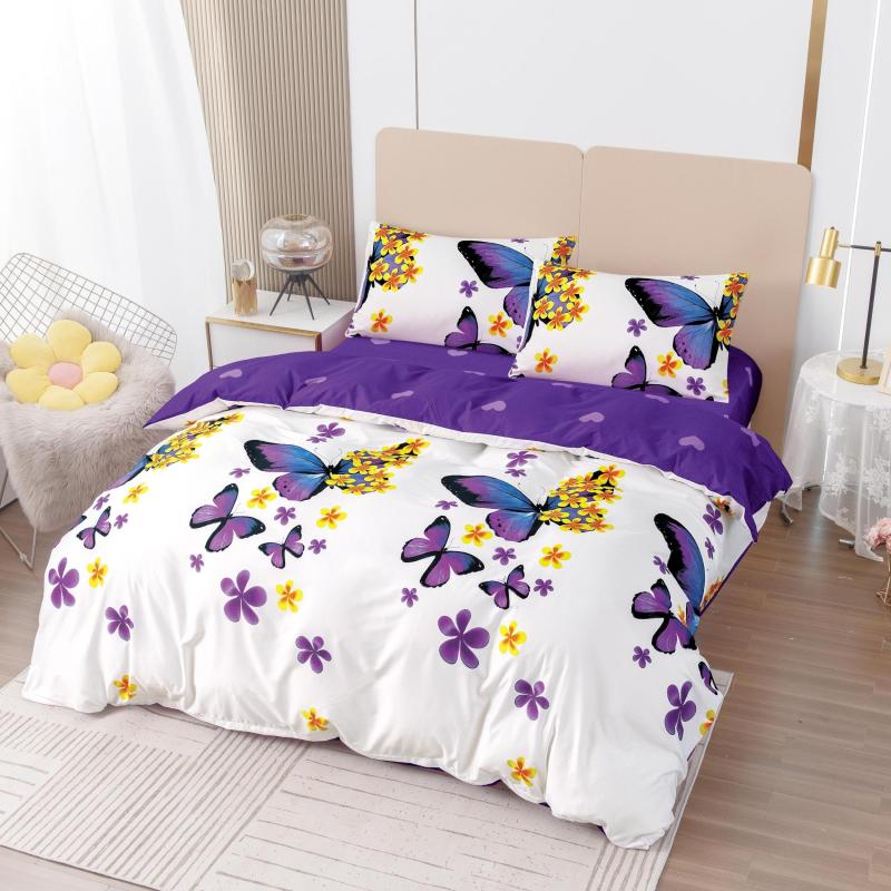 3 Piece Butterfly Floral Print Bedding Set Soft & Breathable Duvet Cover