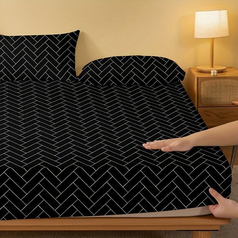 Soft Geometric Pattern Fitted Sheet, Deep Pocket Bed Sheet