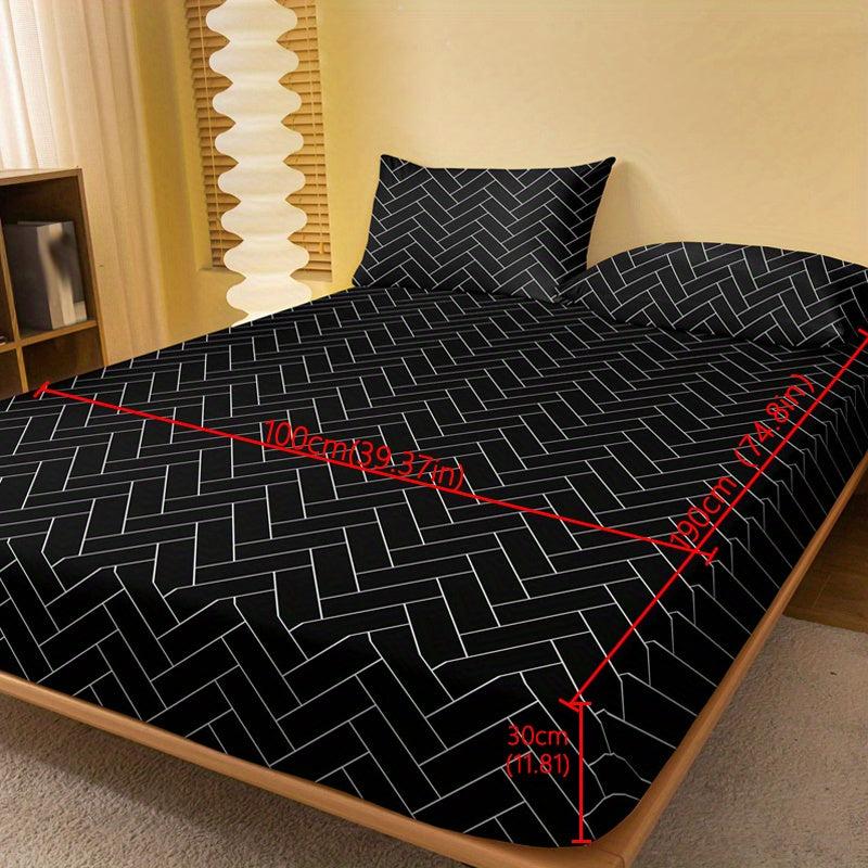Soft Geometric Pattern Fitted Sheet, Deep Pocket Bed Sheet