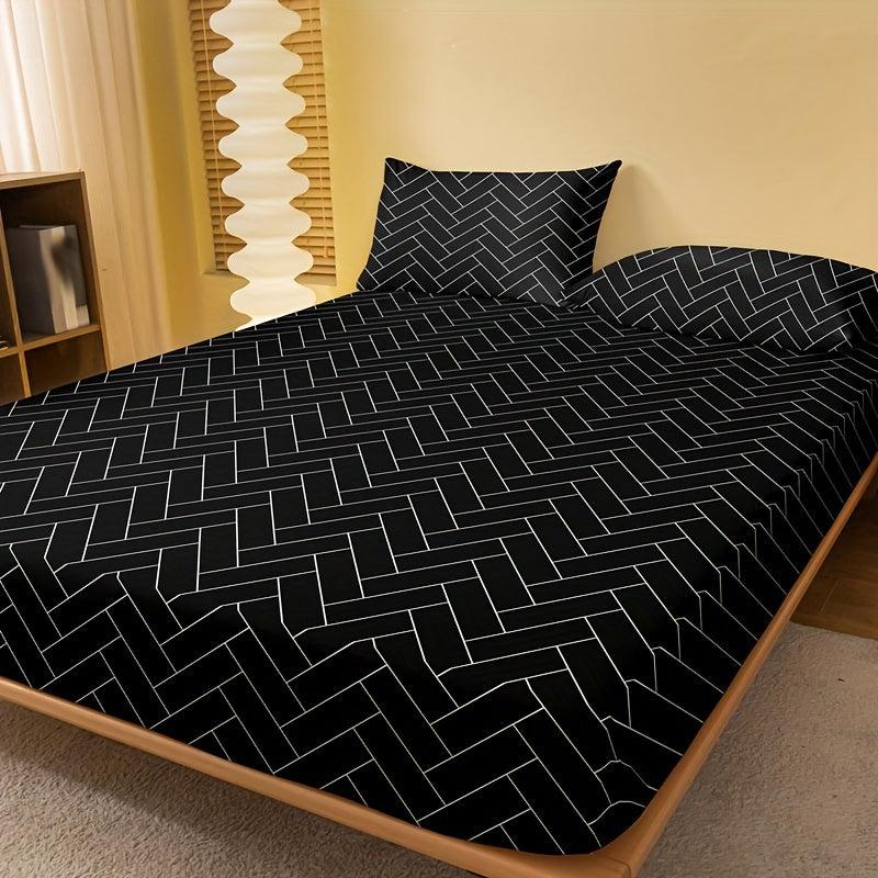 Soft Geometric Pattern Fitted Sheet, Deep Pocket Bed Sheet