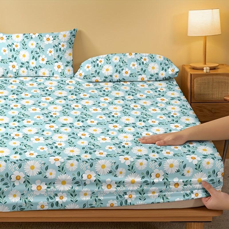 Daisy Brushed Print Fitted Sheet Soft Comfortable Bedding Mattress Cover