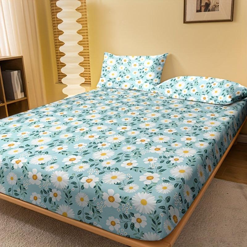 Daisy Brushed Print Fitted Sheet Soft Comfortable Bedding Mattress Cover