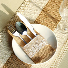 10pcs Burlap Lace Utensil Cutlery Holders 16cmx20 Pouch Bags Rustic Wedding