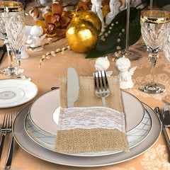 10pcs Burlap Lace Utensil Cutlery Holders 16cmx20 Pouch Bags Rustic Wedding