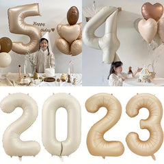 40in Big Cream Number Balloons 0-9 Foil Helium Party Decoration