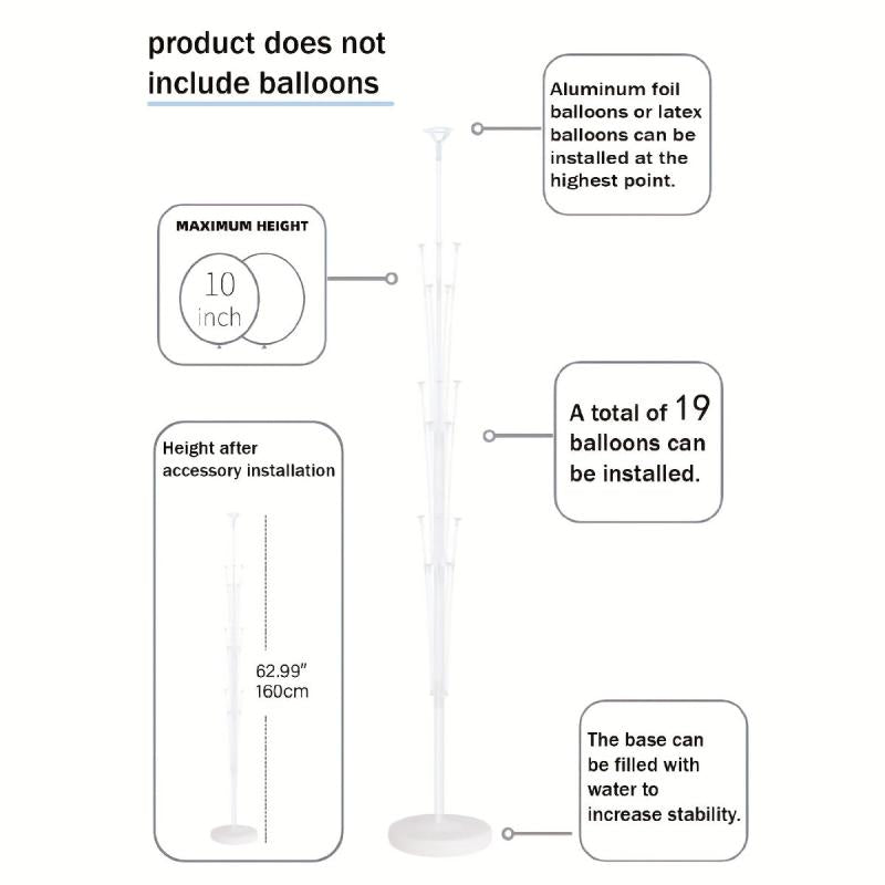 63in Height Adjustable Balloon Column Stand Kit for Parties