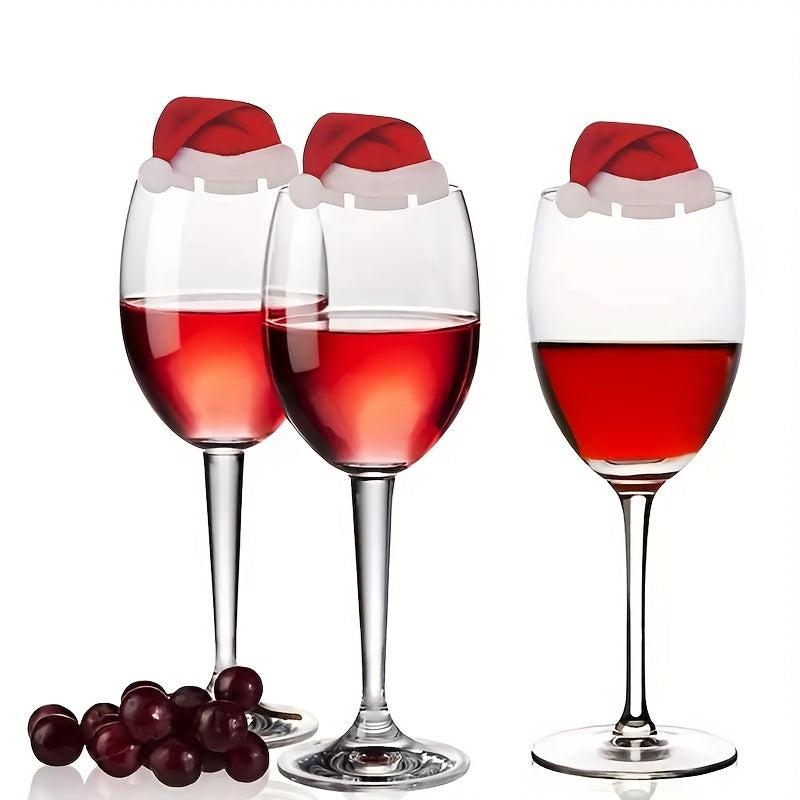 10pcs Christmas Hat Wine Glass Decoration