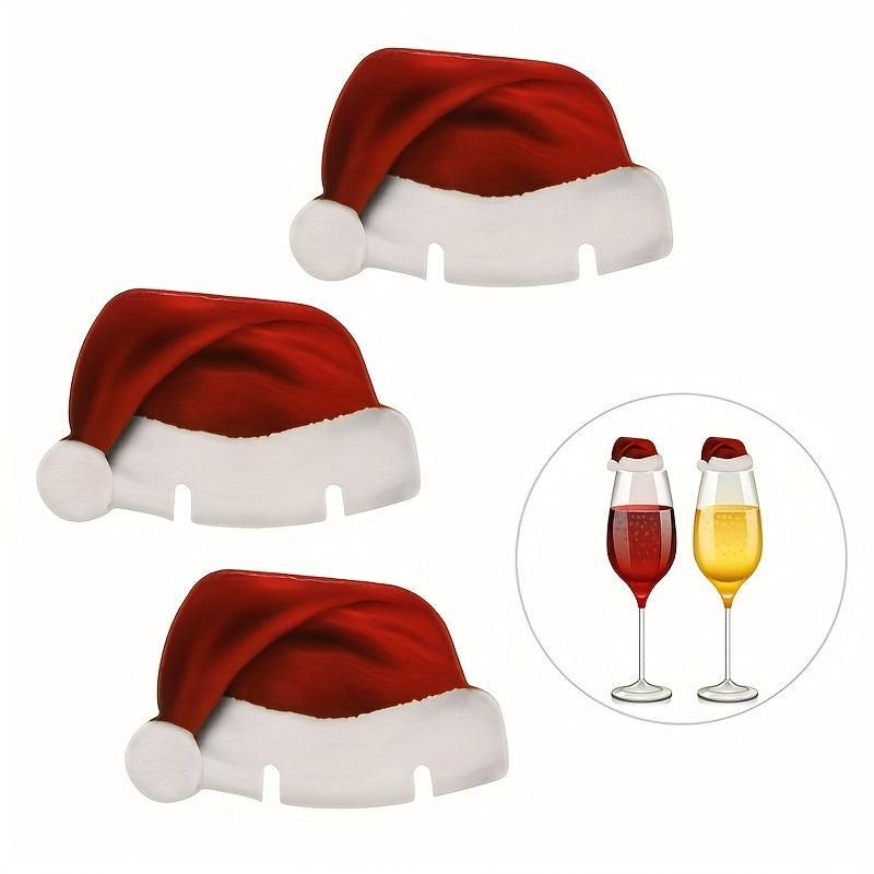 10pcs Christmas Hat Wine Glass Decoration