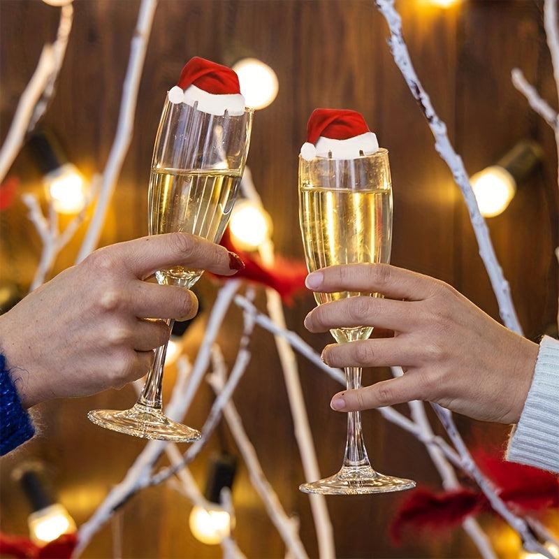 10pcs Christmas Hat Wine Glass Decoration