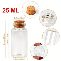 12pcs Mini Tiny Empty Clear Glass Jars Vials With Cork Stoppers - 25ml