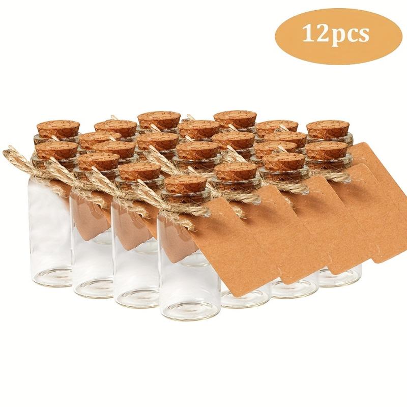 12pcs Mini Tiny Empty Clear Glass Jars Vials With Cork Stoppers - 25ml