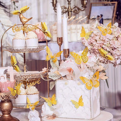 12pcs Golden Hollow Butterfly Cake Toppers for Birthday Wedding Theme Parties