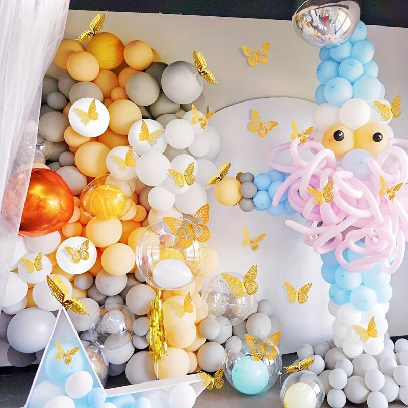12pcs Golden Hollow Butterfly Cake Toppers for Birthday Wedding Theme Parties