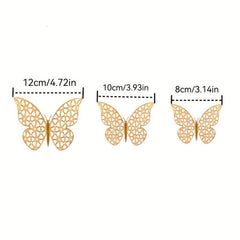 12pcs Golden Hollow Butterfly Cake Toppers for Birthday Wedding Theme Parties