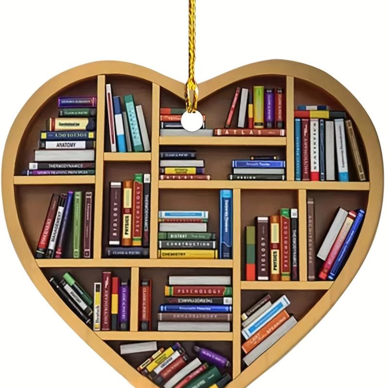 1pc Bookshelf Heart Pendant Couple Keychain Bag Charms