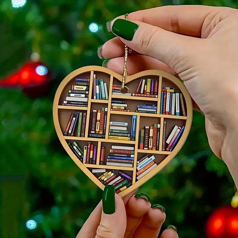 1pc Bookshelf Heart Pendant Couple Keychain Bag Charms