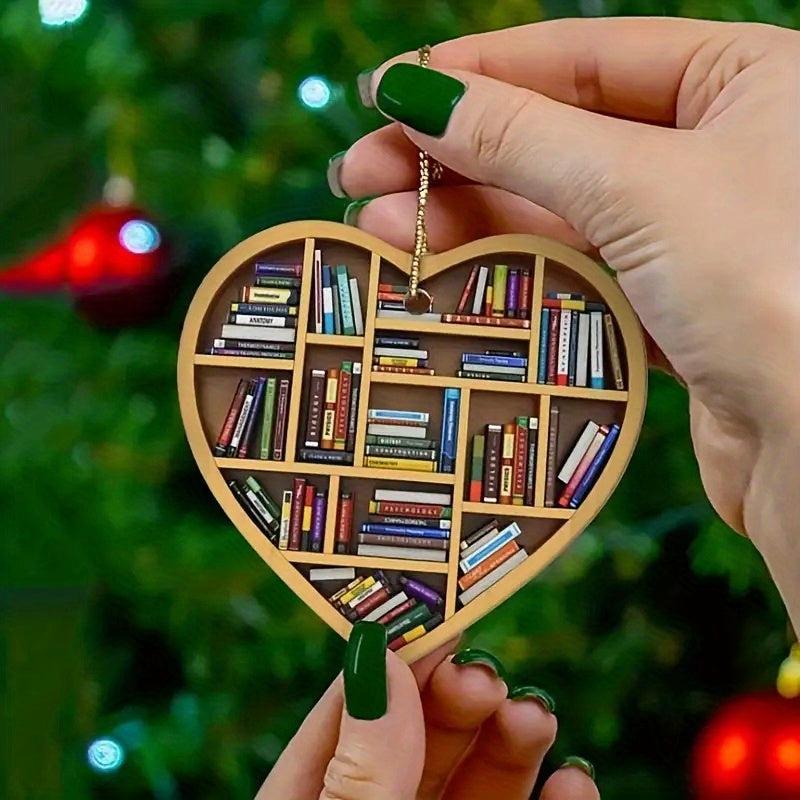 1pc Bookshelf Heart Pendant Couple Keychain Bag Charms