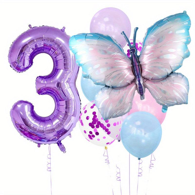 11pcs Purple Butterfly Foil Balloons Number Ballons Happy Birthday Party Decorat