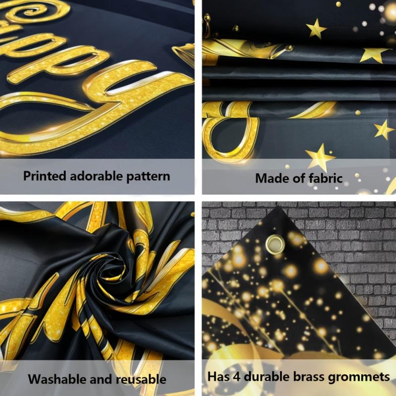 Large Golden Happy 18th Birthday Banner for Photo Props and Party Supplies