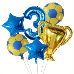 6pcs Football Number Foil Globos World Trophy Soccer Boy Birthday