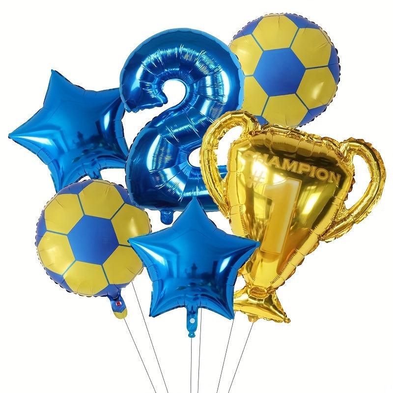 6pcs Football Number Foil Globos World Trophy Soccer Boy Birthday