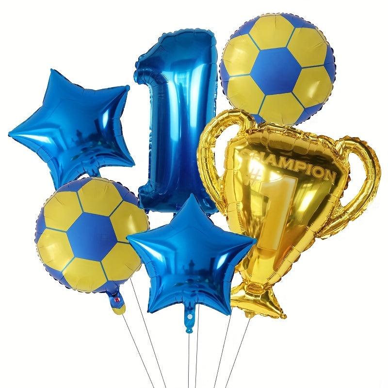 6pcs Football Number Foil Globos World Trophy Soccer Boy Birthday