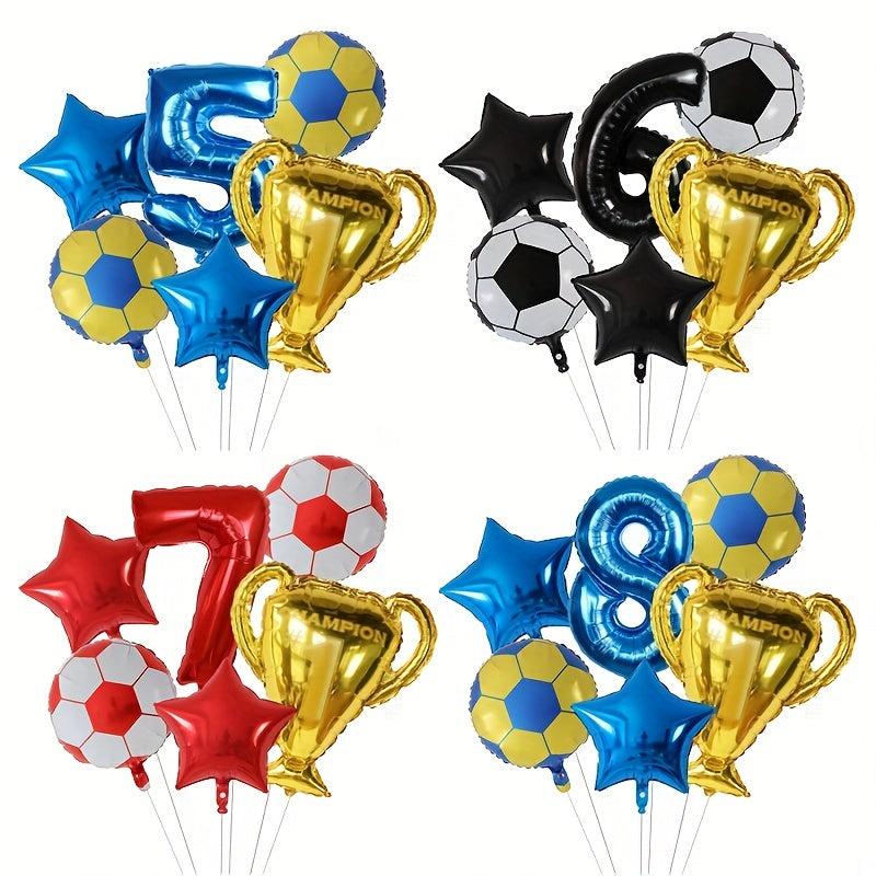 6pcs Football Number Foil Globos World Trophy Soccer Boy Birthday