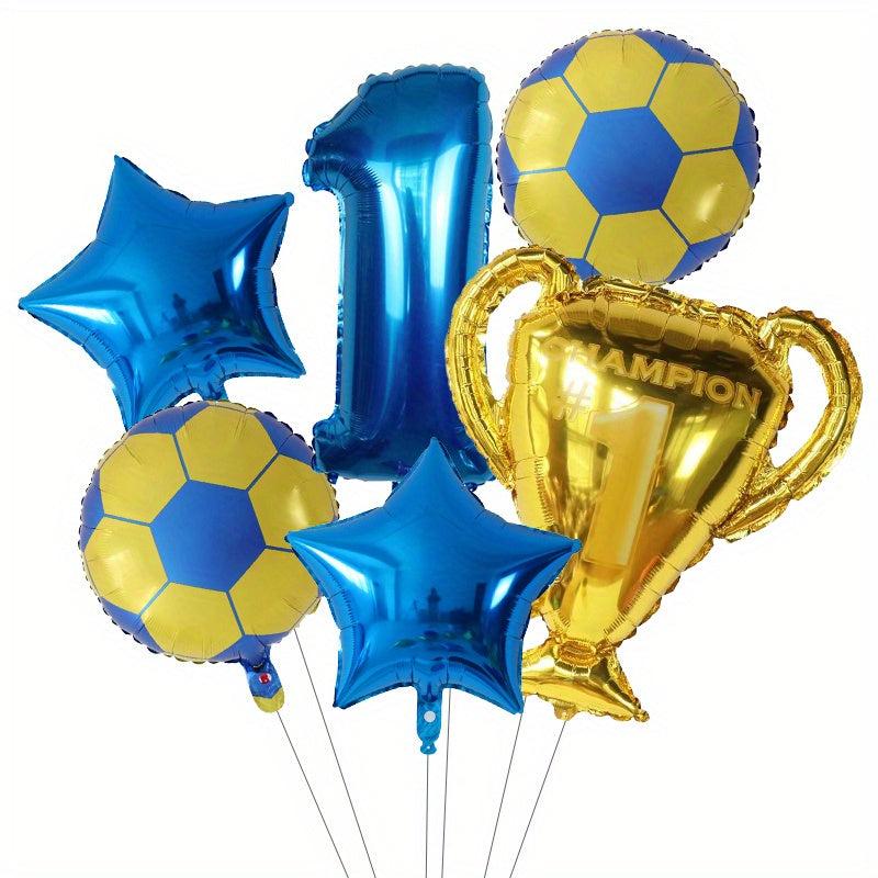6pcs Football Number Foil Globos World Trophy Soccer Boy Birthday