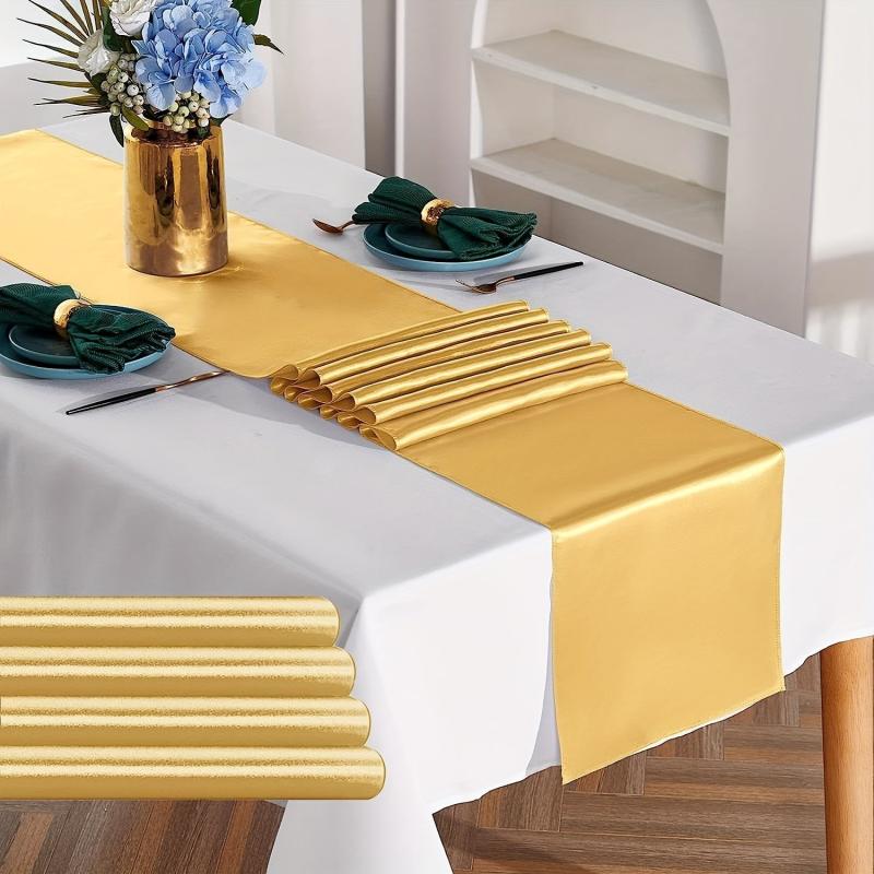 1pc Golden Satin Table Runner 30-48x274cm for Party Banquet Baby Shower Decor