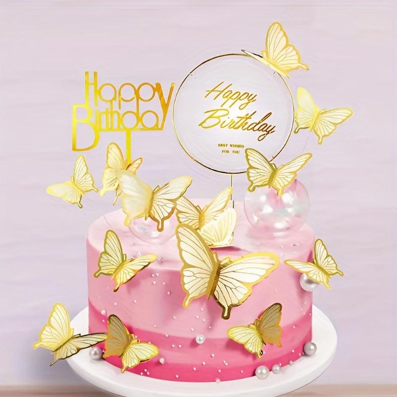 20pcs Butterfly Cake Top Happy Birthday Cake Top Girl Birthday Party Decoration