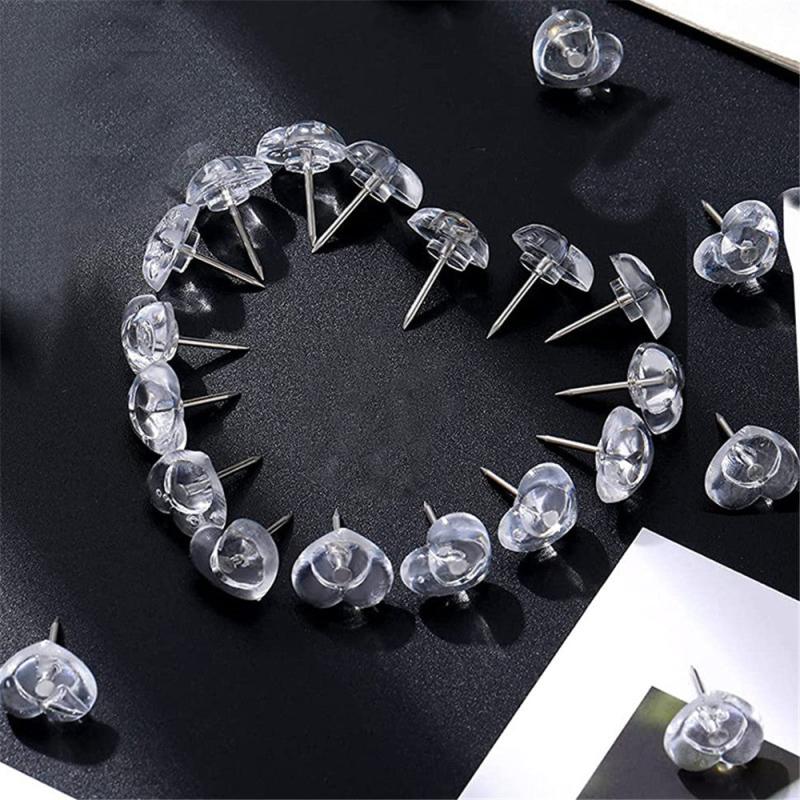 100pcs Heart Shape Cork Board Pins Transparent Push Pins