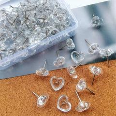 100pcs Heart Shape Cork Board Pins Transparent Push Pins