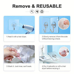 40 Adhesive Hooks Heavy Duty Practical Wall Hanging Transparent Seamless Hooks