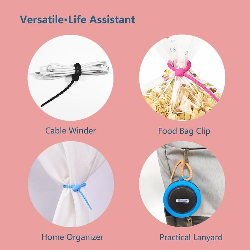 5PC Candy Silicone Cable Ties Self locking Binding Rope Data Cable Storage