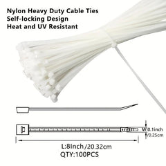 100pc 20-32cm Cable Zip Ties Heavy Duty Self-Locking Wire Ties 50lbs