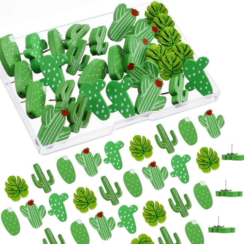 30pcs Cactus Palm Leaves Wooden Push Pins for Photos Maps Bulletin Boards & Cork