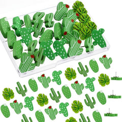 30pcs Cactus Palm Leaves Wooden Push Pins for Photos Maps Bulletin Boards & Cork